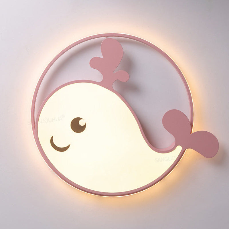 Kinder Kreative LED Deckenleuchte Schmiedeeisen Dolphin Flush Mount mit Acryl Schatten