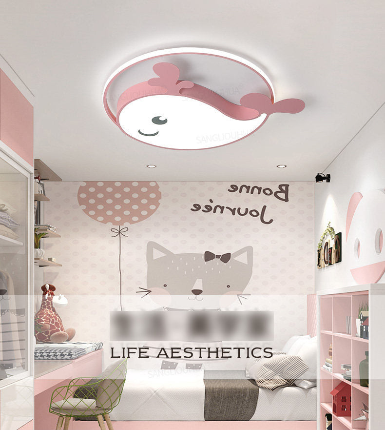 Kinder Kreative LED Deckenleuchte Schmiedeeisen Dolphin Flush Mount mit Acryl Schatten