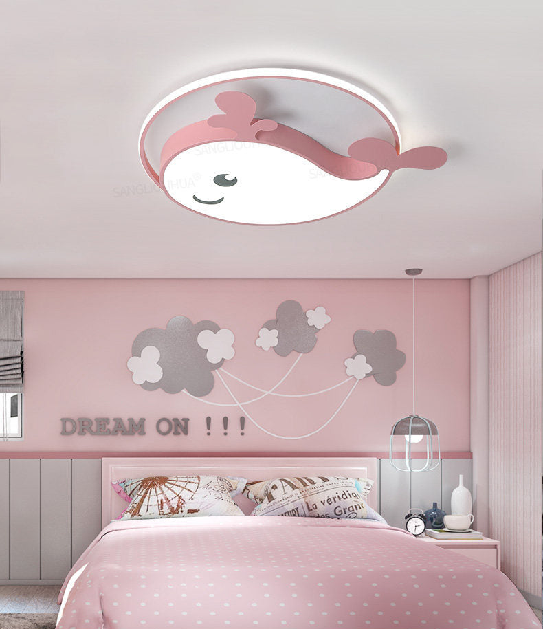 Kinder Kreative LED Deckenleuchte Schmiedeeisen Dolphin Flush Mount mit Acryl Schatten