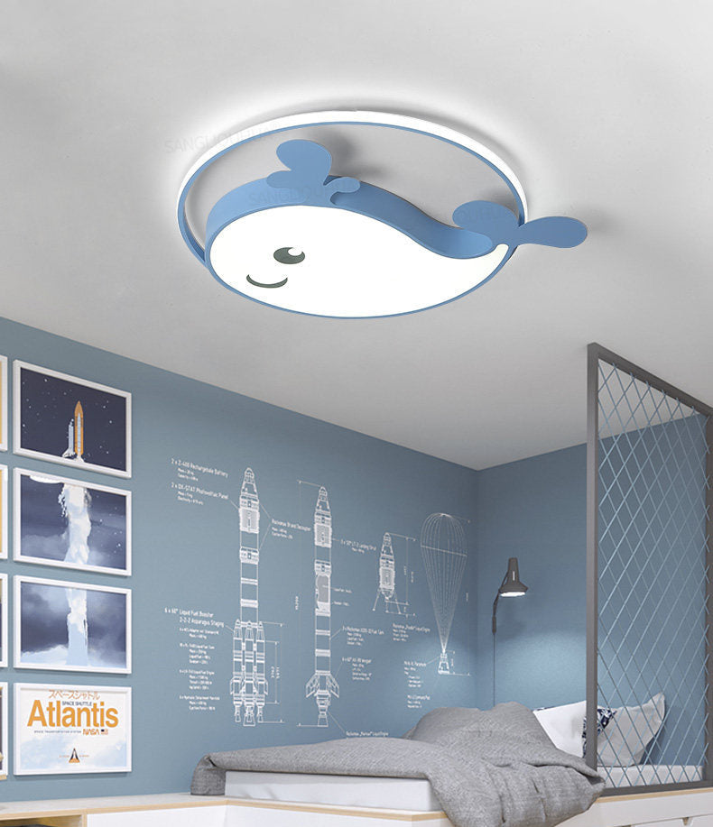 Kinder Kreative LED Deckenleuchte Schmiedeeisen Dolphin Flush Mount mit Acryl Schatten