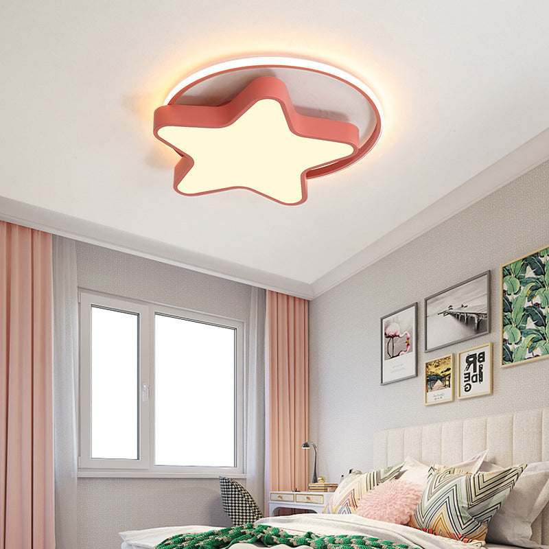 Kids Lovely Star LED Flush Mount Wrought Iron Indoor Ceiling Light with Acrylic Shade