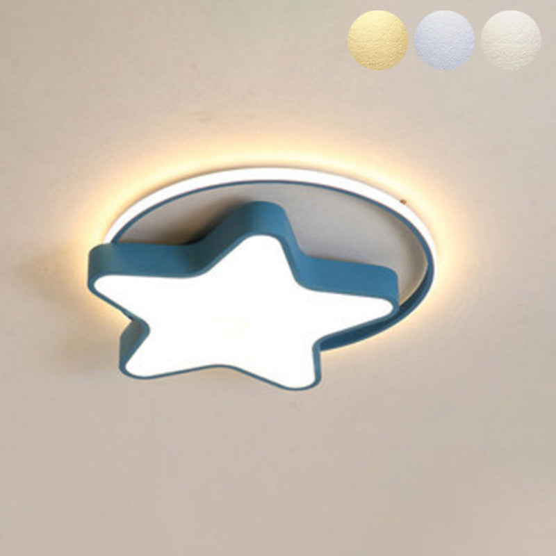 Kids Lovely Star LED Flush Mount Wrought Iron Indoor Ceiling Light with Acrylic Shade