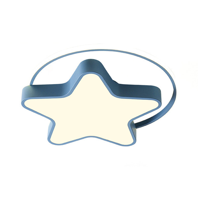 Kids Lovely Star LED Flush Mount Wrought Iron Indoor Ceiling Light with Acrylic Shade