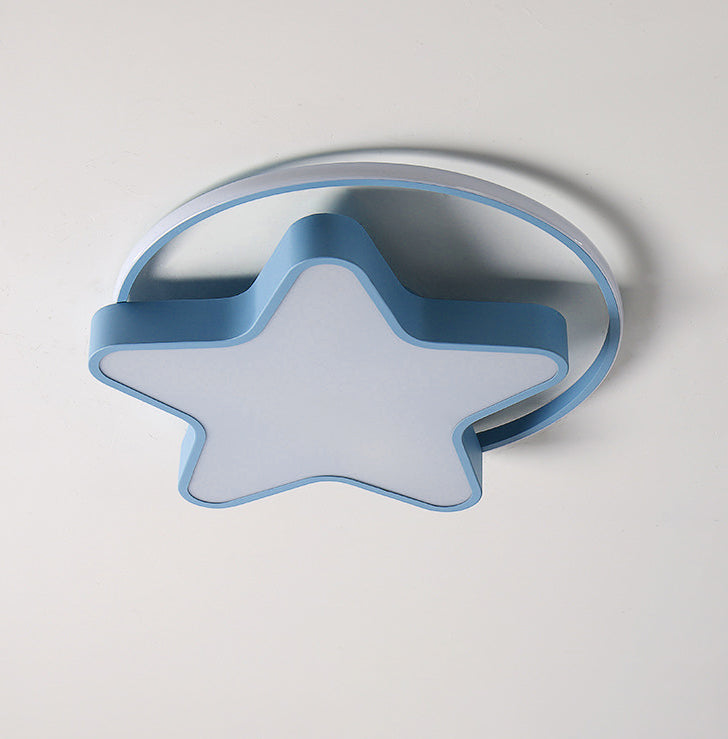 Kids Lovely Star LED Flush Mount Wrought Iron Indoor Ceiling Light with Acrylic Shade