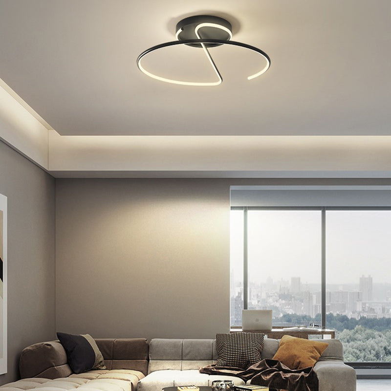 Swirl Wave 1-Light Flush Mount Lighting Fixtures Modern Style Black Flush Ceiling Light