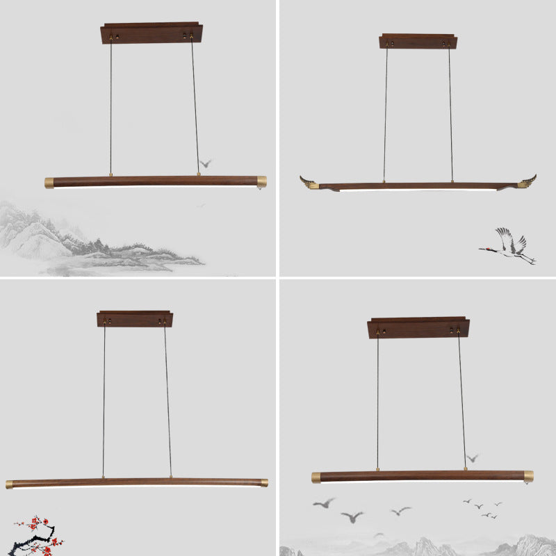 Wood Hanging Pendant Lights Nordic Modern Linear Hanging Lamps for Tea Room
