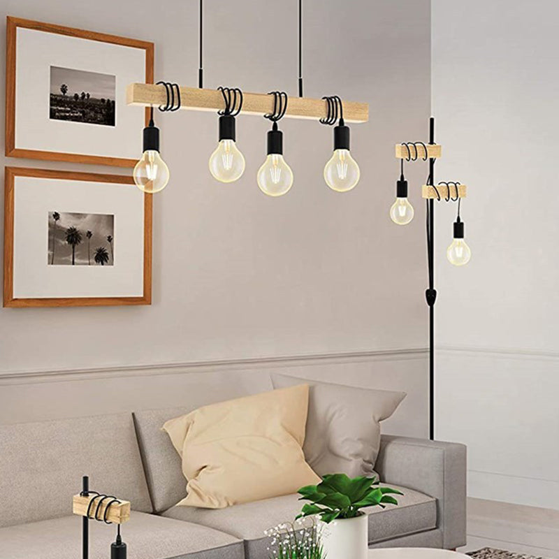 4 Light Globe Pendant Light Modern Island Lighting Glass and Wood Island Light Fixture