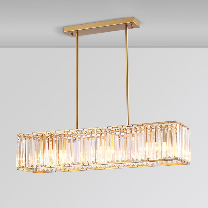 Crystal Cuboid Island Light Fixture Modern Chandelier 3 Light Island Light Fixtures
