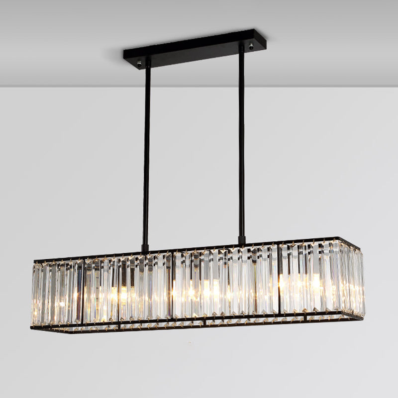 Crystal Cuboid Island Light Fixture Modern Chandelier 3 Light Island Light Fixtures
