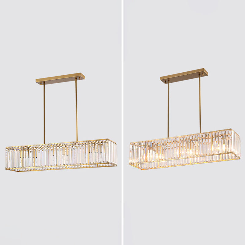 Crystal Cuboid Island Light Fixture Modern Chandelier 3 Light Island Light Fixtures