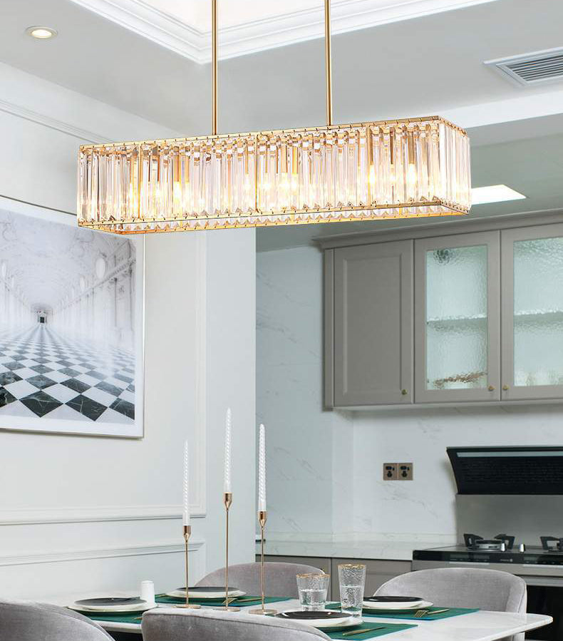 Crystal Cuboid Island Light Fixture Modern Chandelier 3 Light Island Light Fixtures