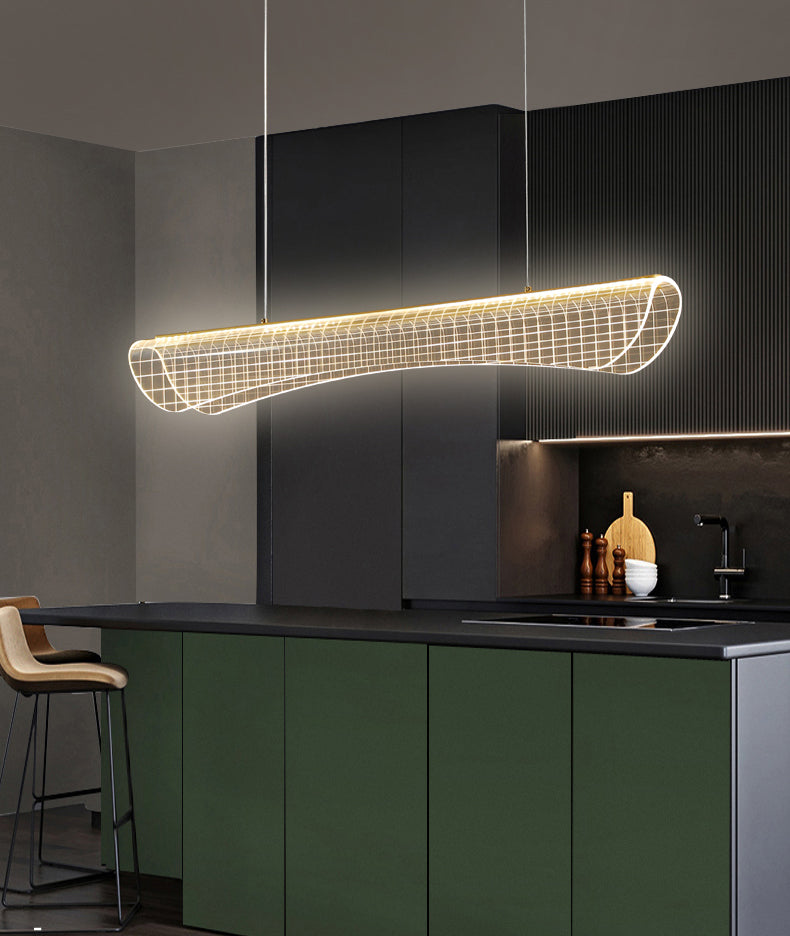 Luce a sospensione moderna Transparent Island Lighting Metal 1 Light Isola Lampada in nero