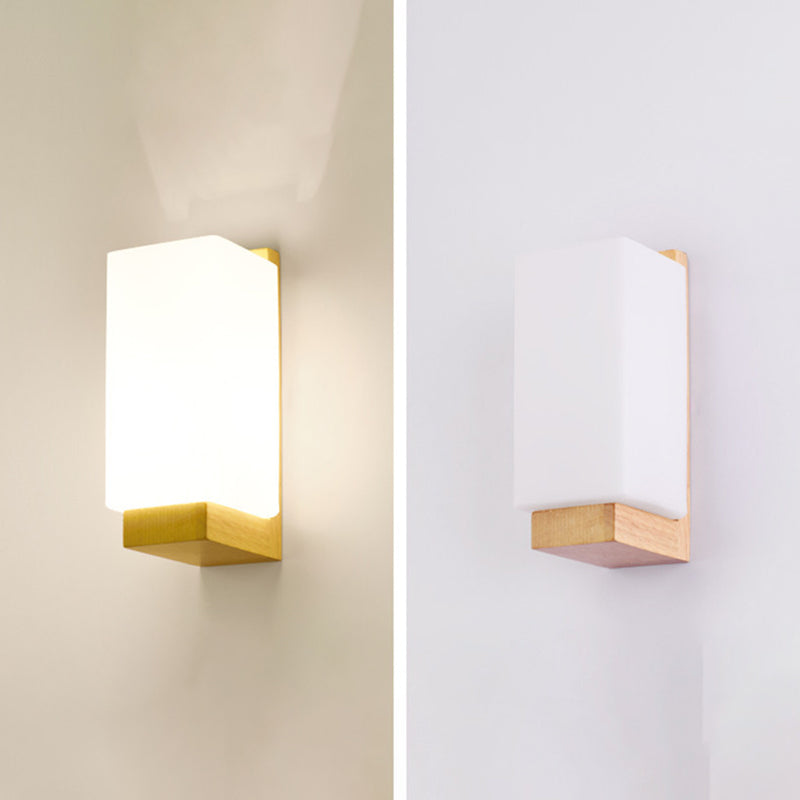 Luz de pared de color de registro de vidrio en la lámpara de pared rectangular de madera de estilo conciso moderno para espacios interiores