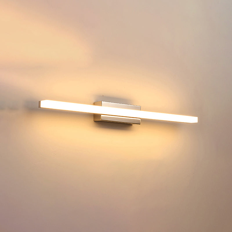 Metal Linear Shade Mirror Wall Lights Modern 1 Head Wall Mount Fixture in Silver