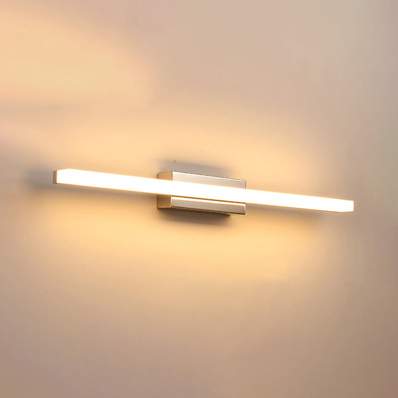 Metal Linear Shade Mirror Wall Lights Modern 1 Head Wall Mount Fixture in Silver