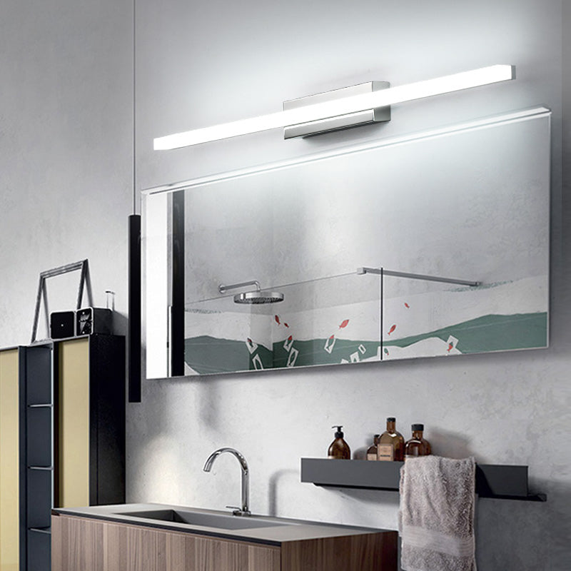 Metal Linear Shade Mirror Wall Lights Modern 1 Head Wall Mount Fixture in Silver