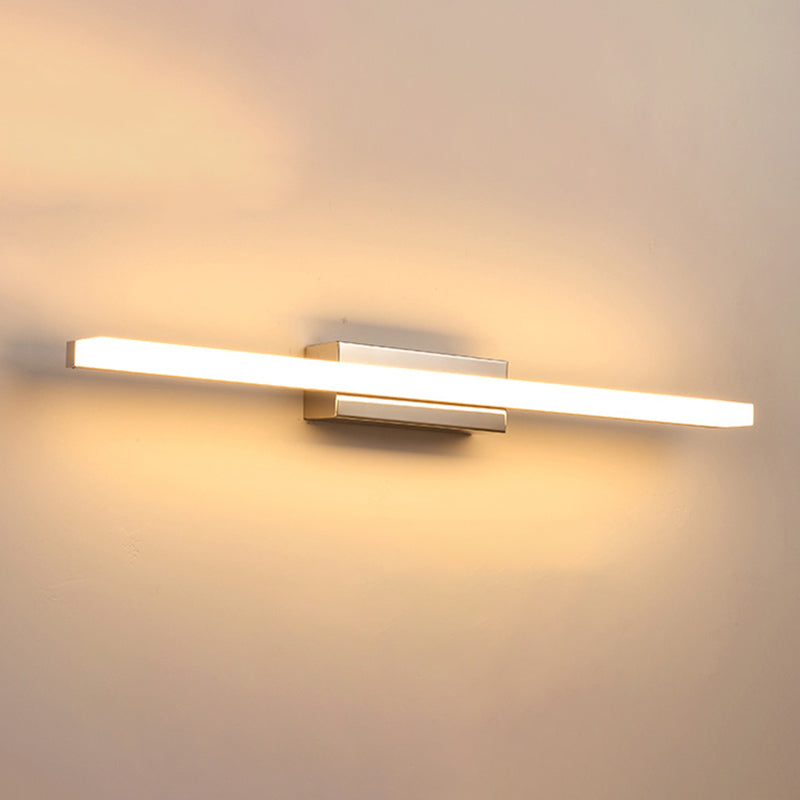 Metal Linear Shade Mirror Wall Lights Modern 1 Head Wall Mount Fixture in Silver