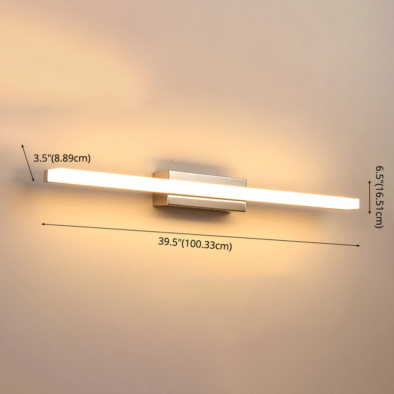 Metal Linear Shade Mirror Wall Lights Modern 1 Head Wall Mount Fixture in Silver