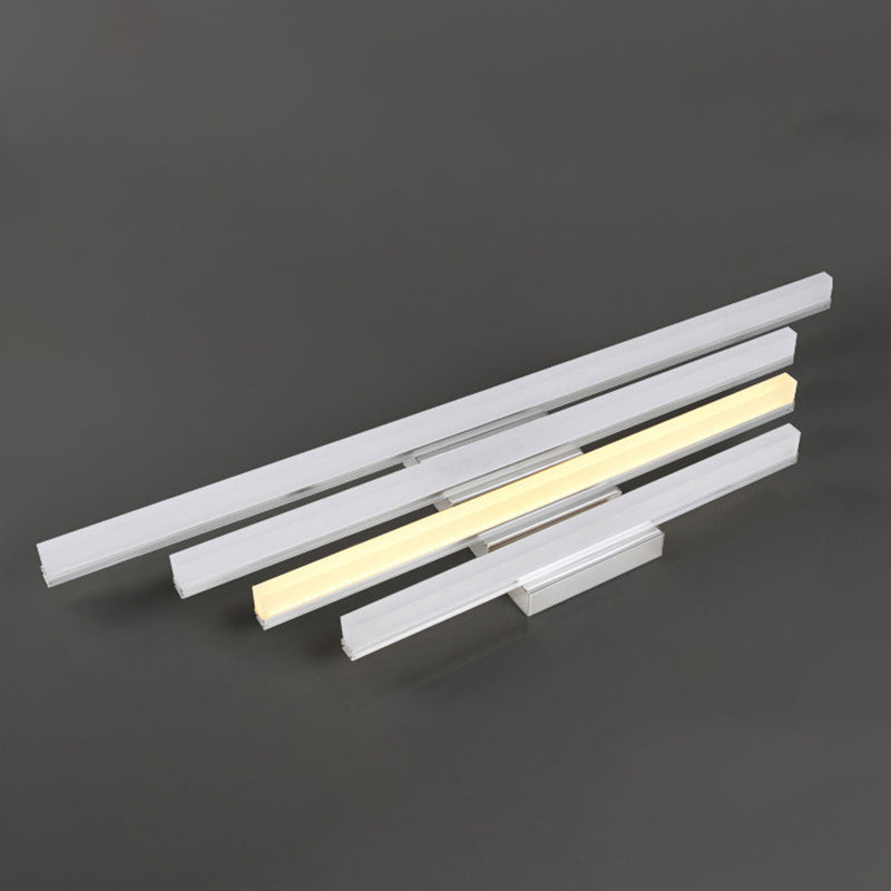 Metal Linear Shade Mirror Wall Lights Modern 1 Head Wall Mount Fixture in Silver
