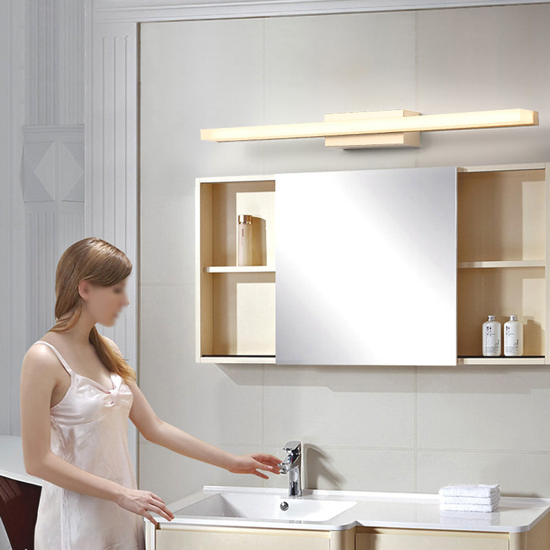 Metal Linear Shade Mirror Wall Lights Modern 1 Head Wall Mount Fixture in Silver