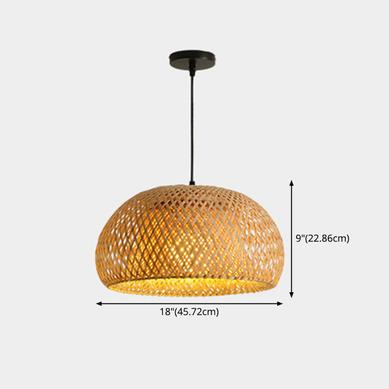 1-Light Beige Bamboo Suspended Lighting Fixture Asia Pendant Light Kit for Tea Room