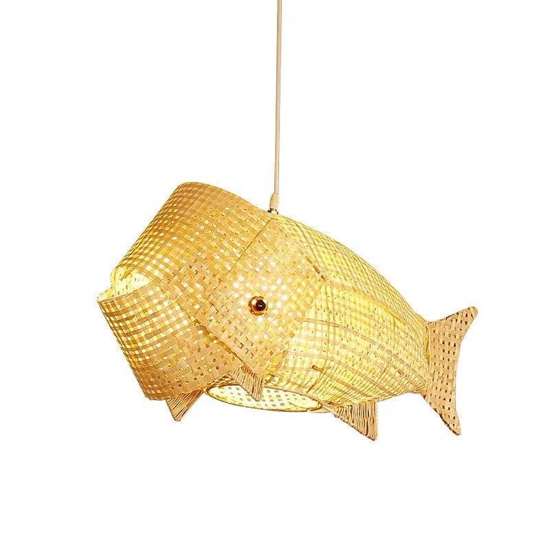 1-Light Bamboo Suspended Lighting Fixture Chinese Pendant Light Kit for Dining Room