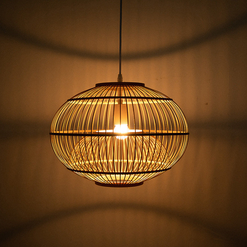 Bamboo Japanese Pendant Light 1-Light Hanging Ceiling Light for Dining Room