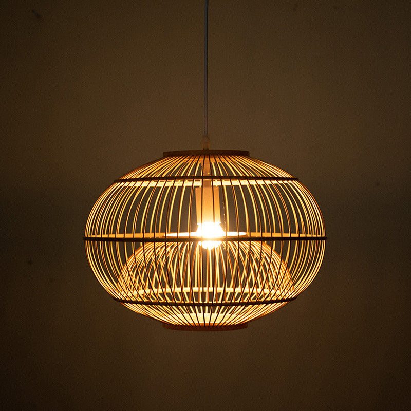 Bamboo Japanese Pendant Light 1-Light Hanging Ceiling Light for Dining Room