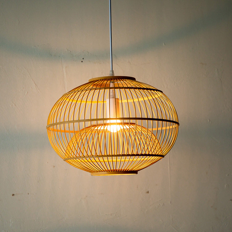 Bamboo Japanese Pendant Light 1-Light Hanging Ceiling Light for Dining Room