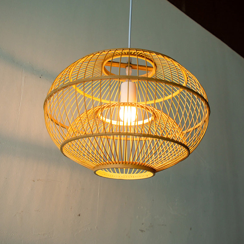 Bamboo Japanese Pendant Light 1-Light Hanging Ceiling Light for Dining Room