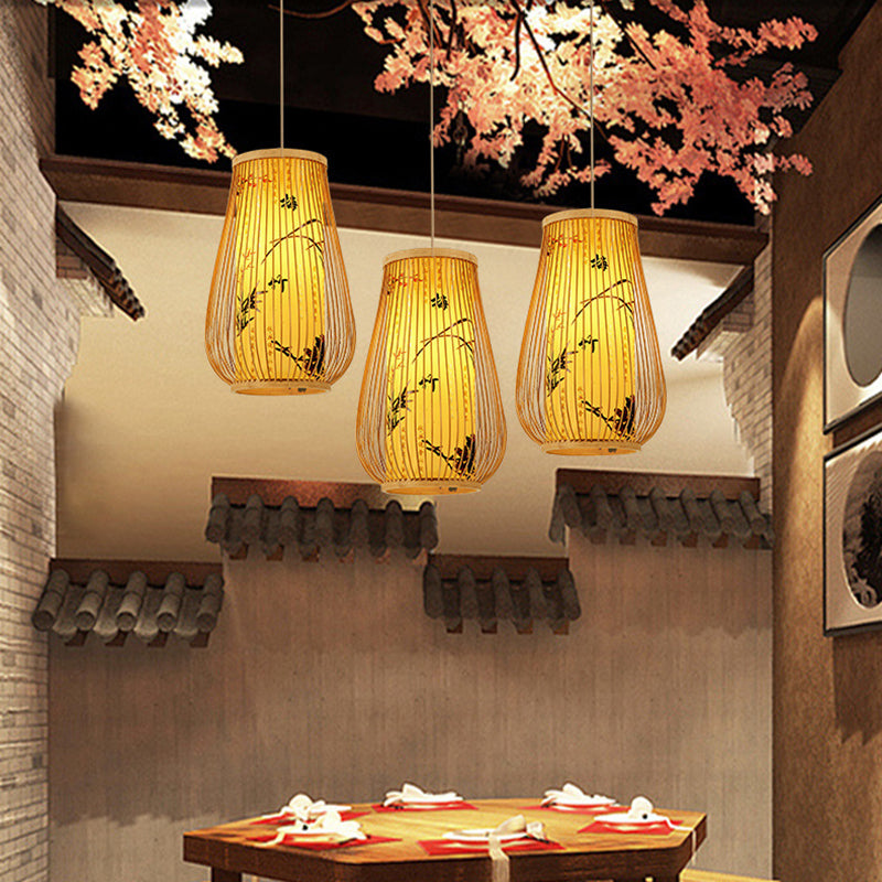 Bamboo Asia Hanging Ceiling Light Vase 1-Light Pendant Light for Tea Room