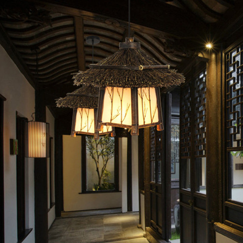 Chinese House Hanging Light Kit Bamboo 1-Light Ceiling Light for Dining Room