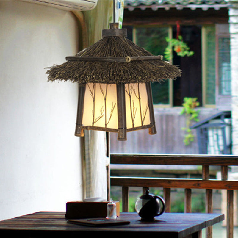Chinese House Hanging Light Kit Bamboo 1-Light Ceiling Light for Dining Room