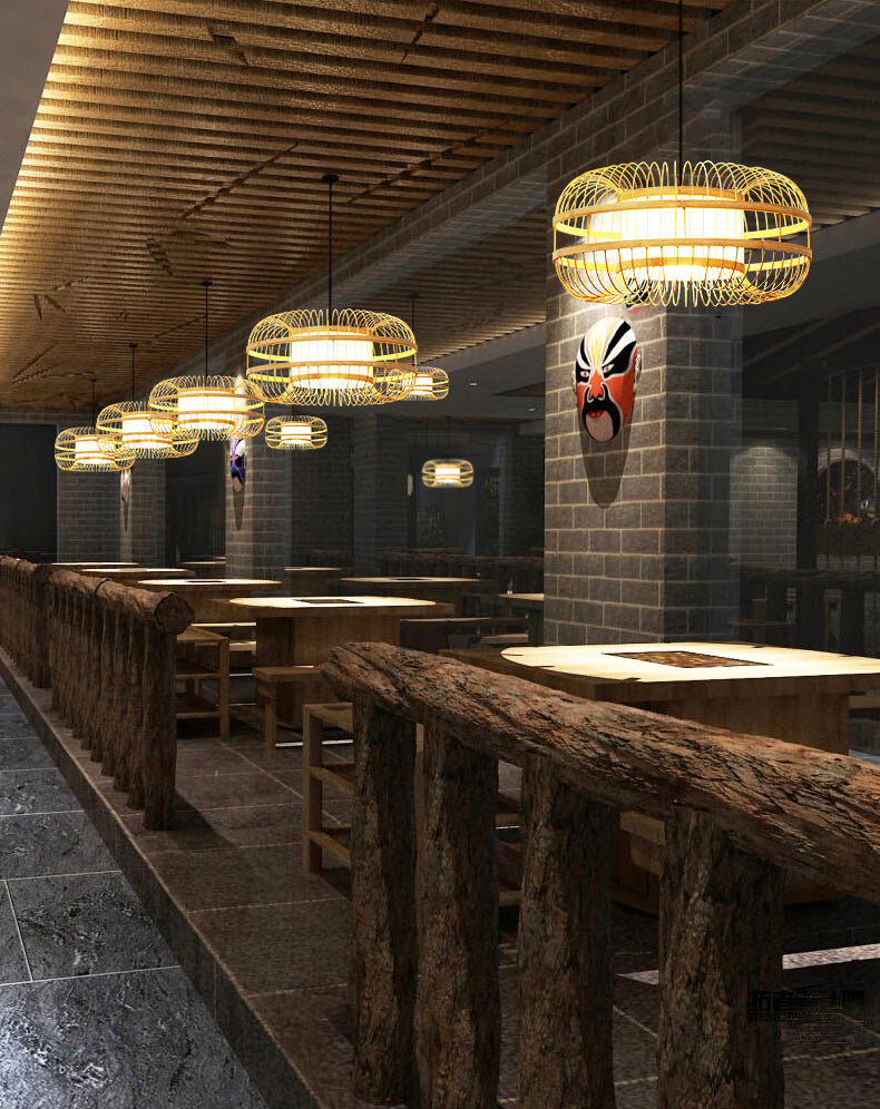 Beige 1-Light Japanese Hanging Lamp Kit Lantern Silk Pendant for Dining Room