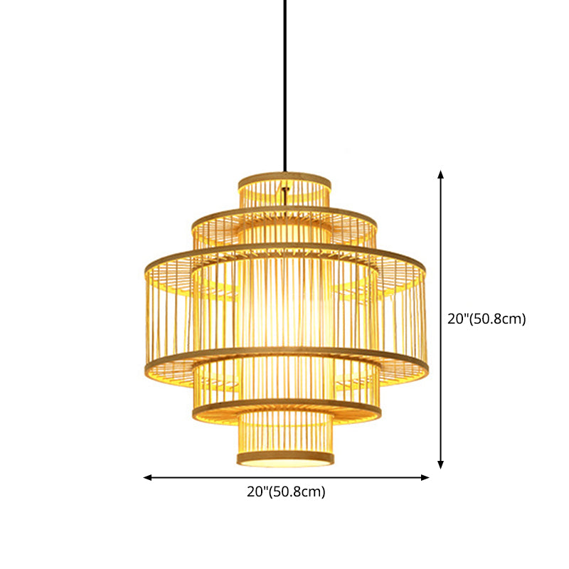 1-Light Bamboo Suspended Lighting Fixture Chinese Pendant Light Kit for Dining Room