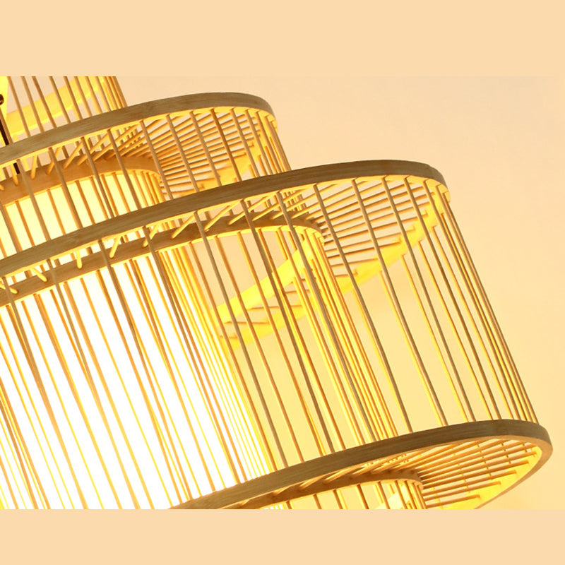 1-Light Bamboo Suspended Lighting Fixture Chinese Pendant Light Kit for Dining Room