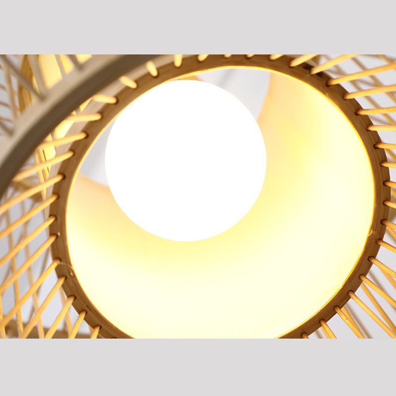 1-Light Bamboo Suspended Lighting Fixture Chinese Pendant Light Kit for Dining Room
