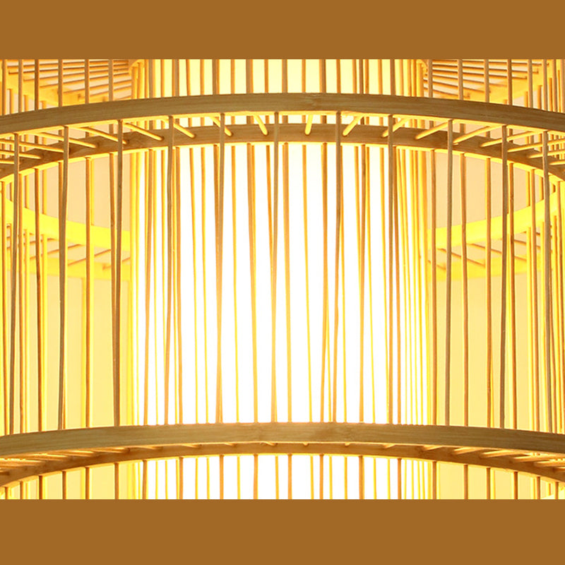 1-Light Bamboo Suspended Lighting Fixture Chinese Pendant Light Kit for Dining Room