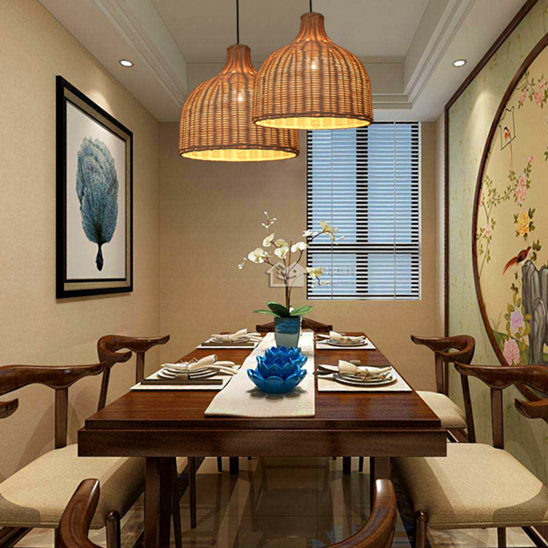 Asia Hanging Ceiling Light Rattan 1-Light Linear Ceiling Pendant Light