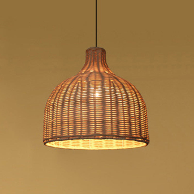 Asia Hanging Ceiling Light Rattan 1-Light Linear Ceiling Pendant Light