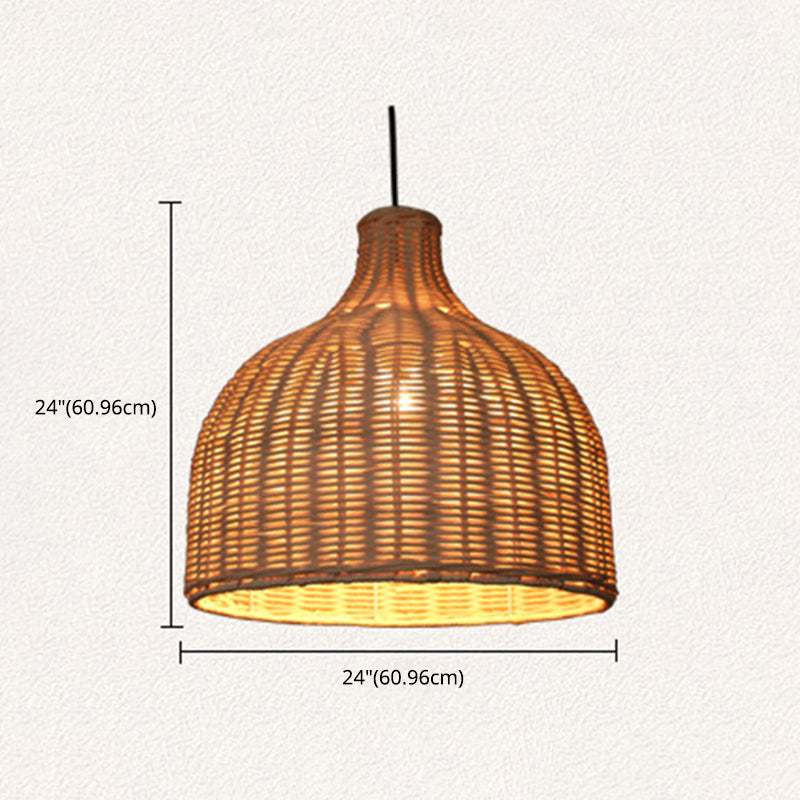 Asia Hanging Ceiling Light Rattan 1-Light Linear Ceiling Pendant Light