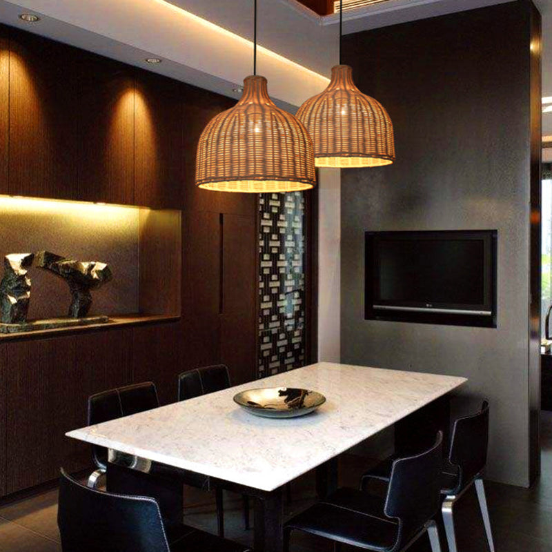 Asia Hanging Ceiling Light Rattan 1-Light Linear Ceiling Pendant Light