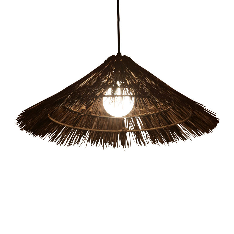 Rattan Asia Hanging Lamp Kit 1-Light Down Lighting Pendant for Bedroom