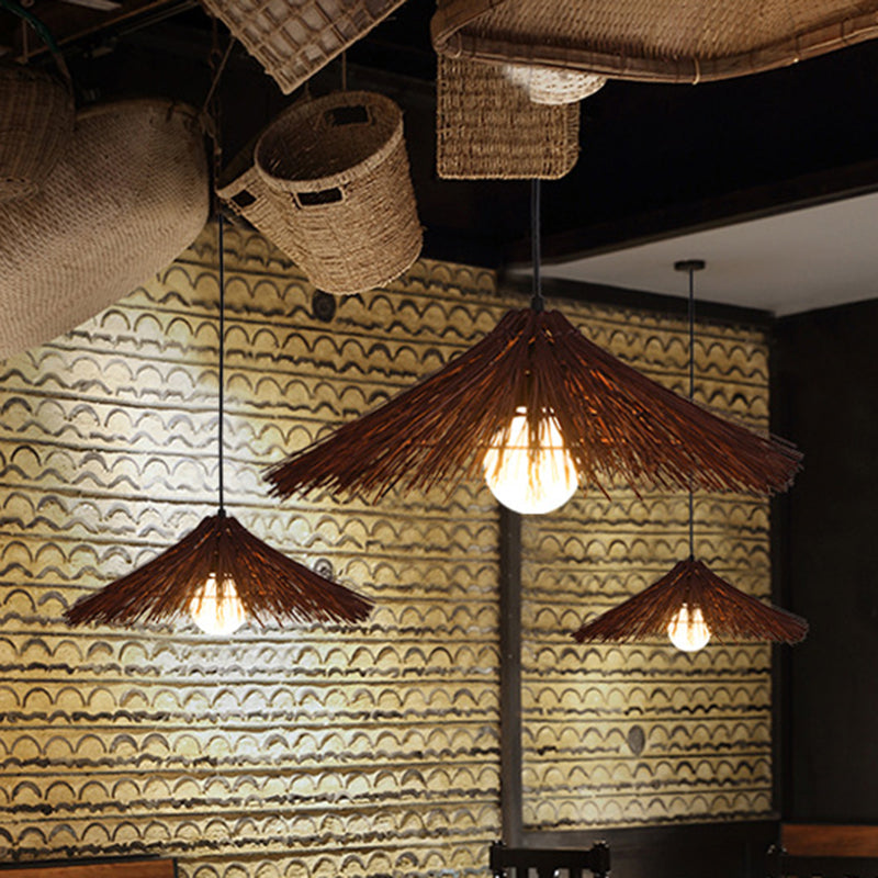 Rattan Asia Hanging Lamp Kit 1-Light Down Lighting Pendant for Bedroom