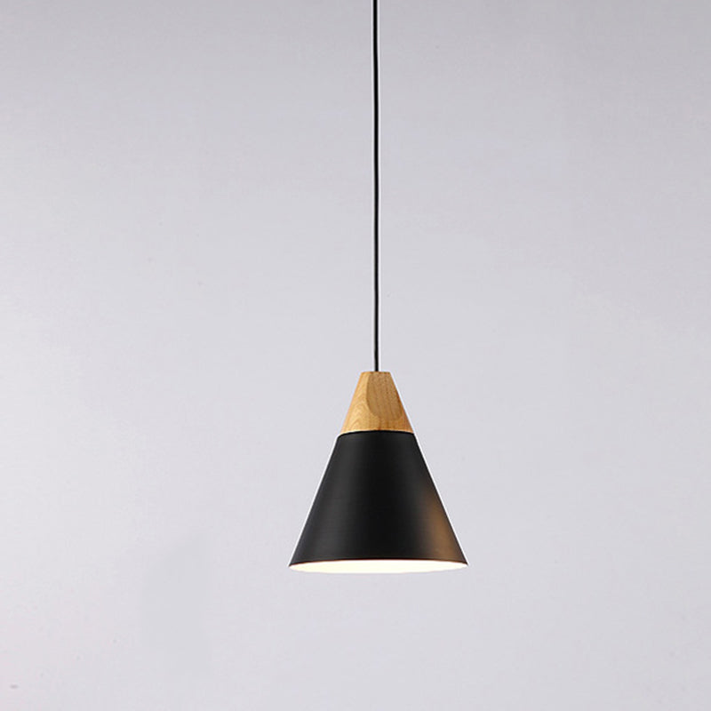 Nordic Simple Style Pendant Light, Macaron Color Conical Shade Hanging Light with Wooden Top