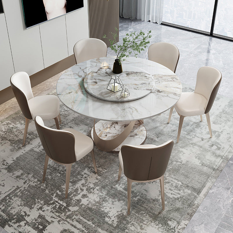 Modern Sintered Stone Dining Room Set with Round Table and Metal Base Dining Table Furniture