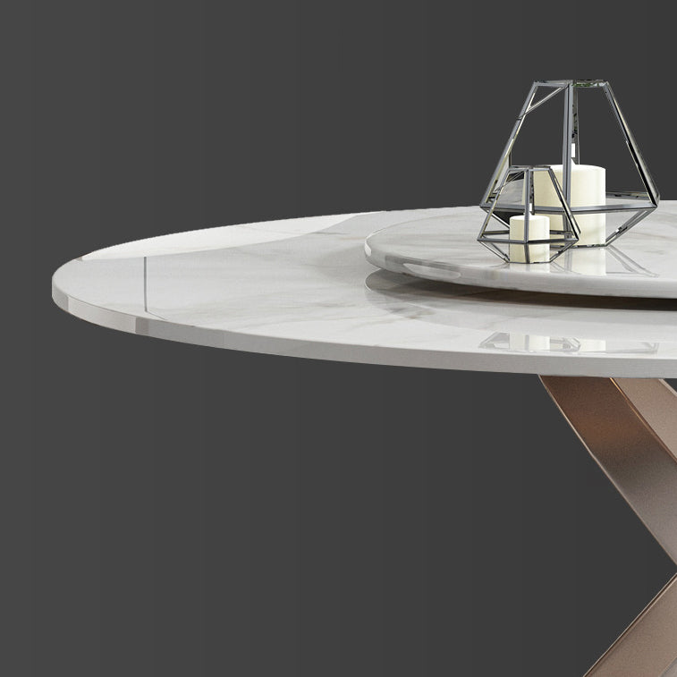 Modern Sintered Stone Dining Room Set with Round Table and Metal Base Dining Table Furniture