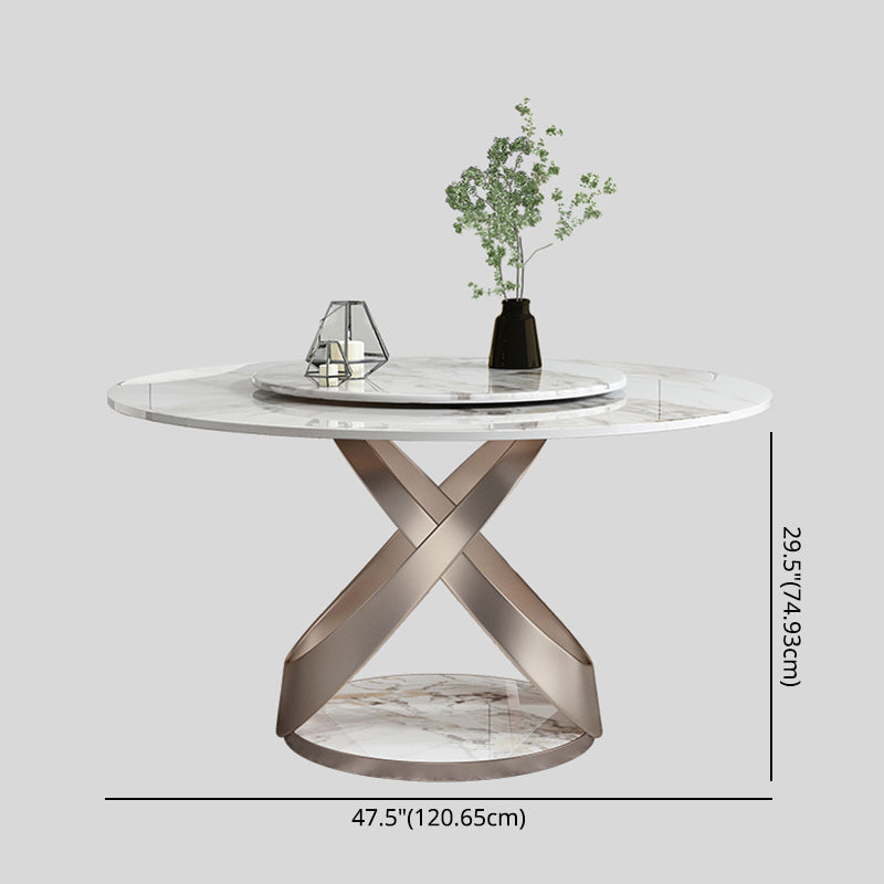 Modern Sintered Stone Dining Room Set with Round Table and Metal Base Dining Table Furniture