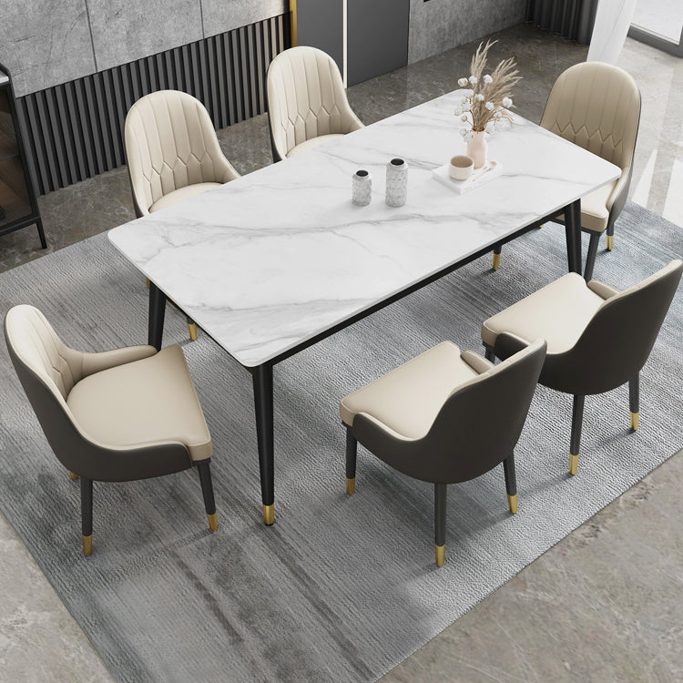 Minimalist Style Sintered Stone Dining Set with Traditional Height Table and 4 Black Legs Base