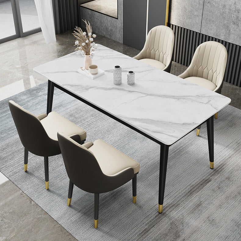 Minimalist Style Sintered Stone Dining Set with Traditional Height Table and 4 Black Legs Base